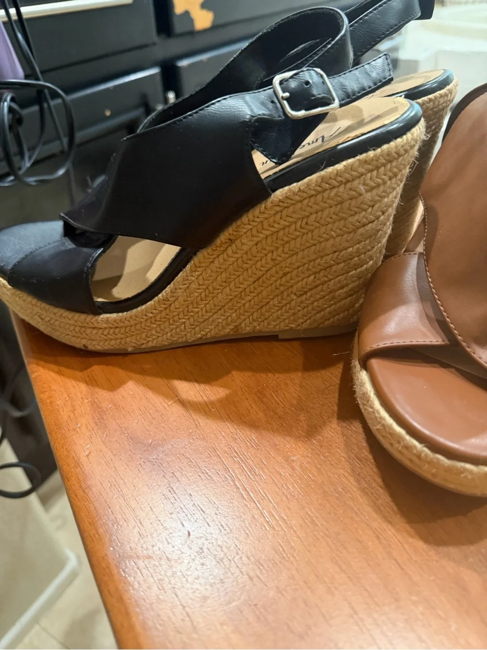 American Eagle Outfitters Crisscross Wedge Sandals in Black and Brown